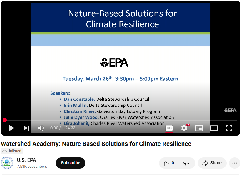 Nature-Based Solutions for Climate Resilience Webinar Video Nature-Based Solutions for Climate Resilience Webinar Video