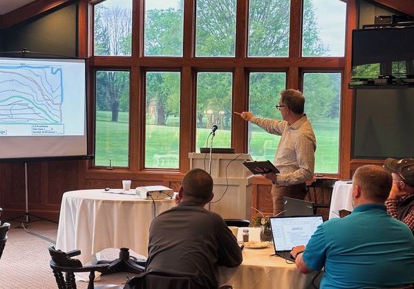 Dr. Gary Sands illustrates how to create water management zones within a tile-drained field. (Photo by Chris Hay)